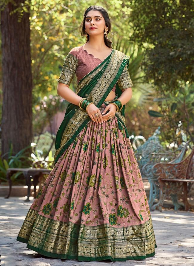 Tussar Silk Onion Festival Wear Kalamkari Printed Readymade Lehenga Choli